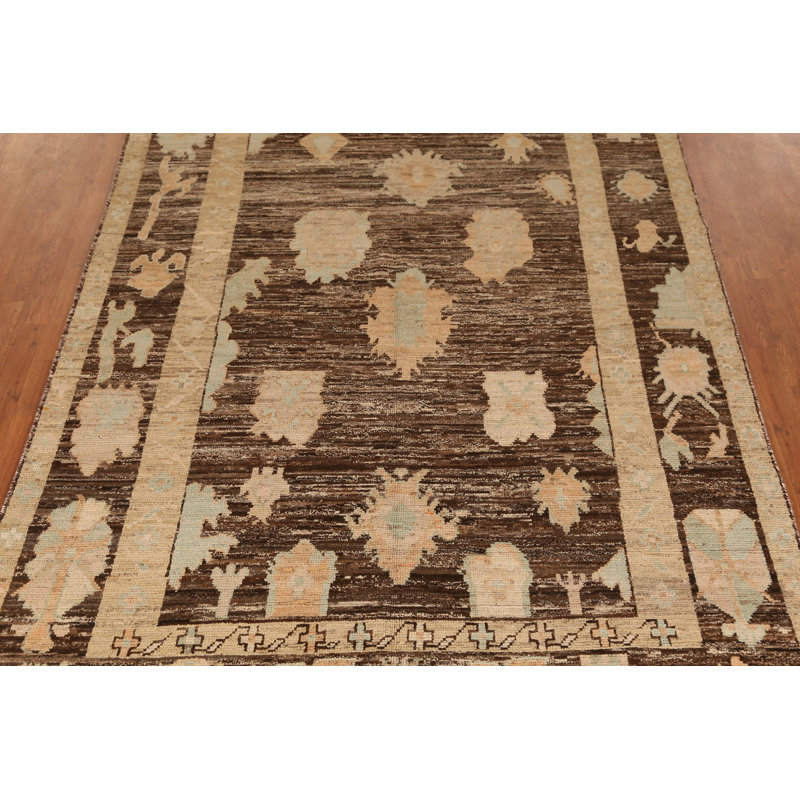 Tapis all-over brun à motif de teinture végétale Oushak 7 x 10