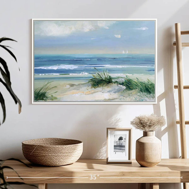 Brises côtières, 25 po x 17 po, Cadre flottant blanc