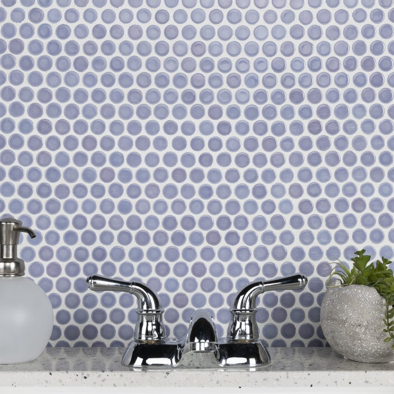 Hudson Penny Round 0.8" x 0.8" Porcelain Penny Round Mosaic Wall & Floor Tile, Purple/Blue