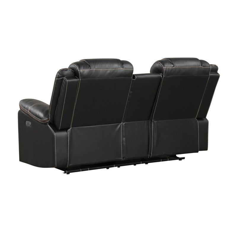 Causeuse inclinable électrique contemporaine à DEL avec console, rangement, porte-gobelet en acier inoxydable et haut-parleur Bluetooth noir de la même collection que le modèle B009P294748