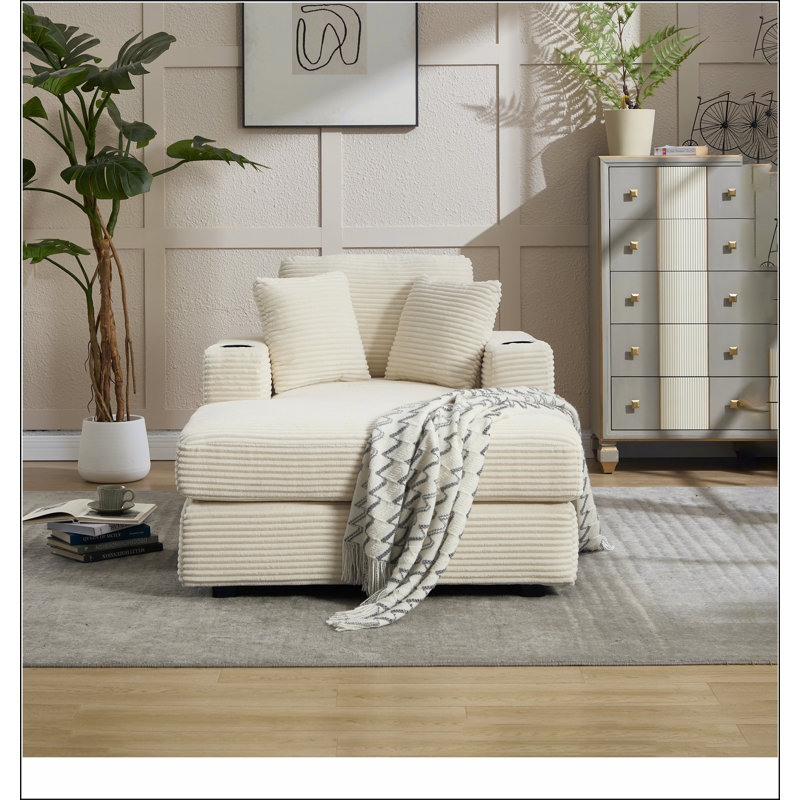 Canapé rembourré en velours côtelé Corduroy, Beige