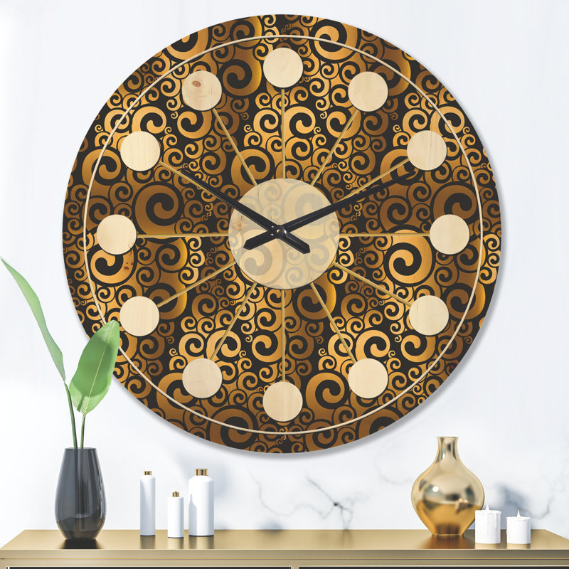 Horloge murale en bois doré et noir tourbillon I - Mid-Century, Très grand