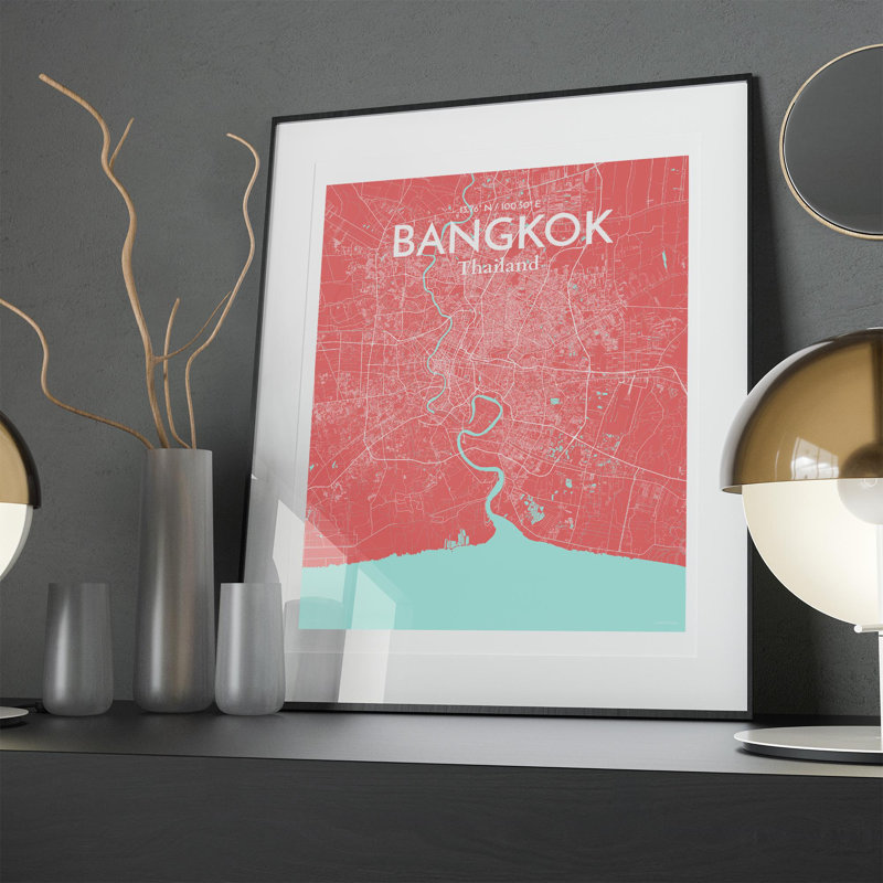 Bangkok City Map in Maritime 1 Piece Wall Art, 20cm H x 16cm W x 0.05cm D