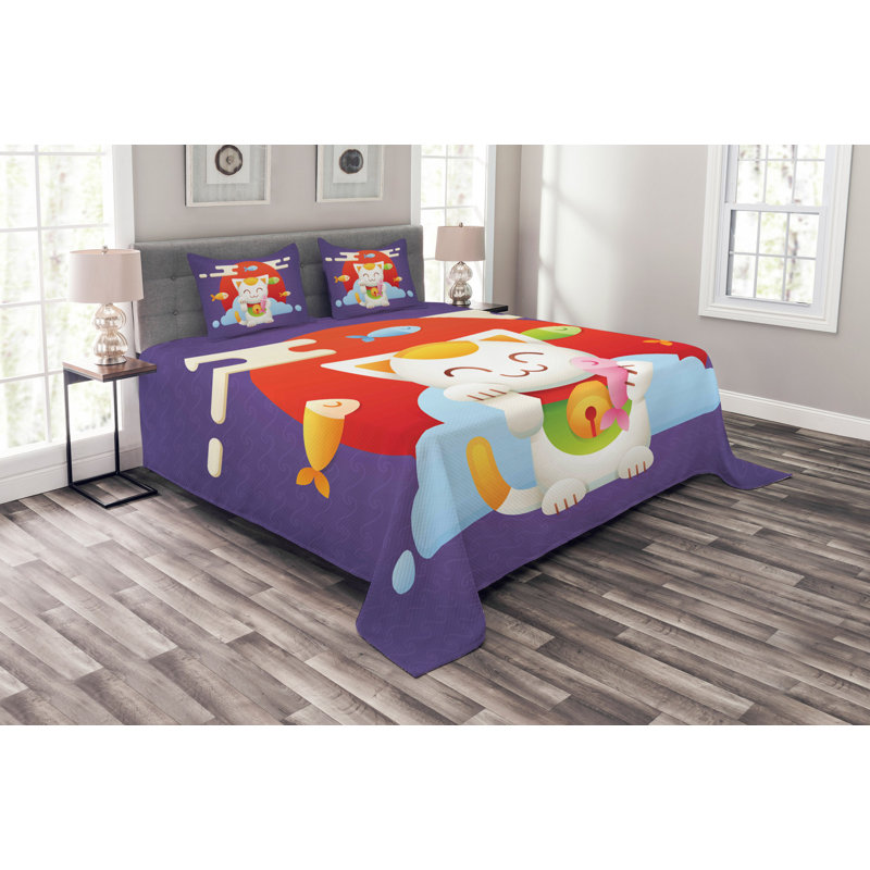 Achai Orange/Purple Microfibre Bedspread Set, 220 x 264 cm