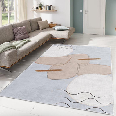 Non-Slip Area Rug, 100% Polyester, 47.2 x 70.9 inches | Raschel Knitting, Pile Height: 0.4 inches | Woven Carpet with Felt Dot Underside, Machine Washable | Stylish Digital Print Design for Home Decor