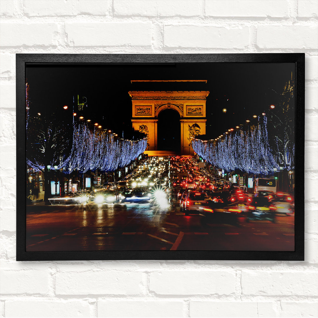 Paris Arc De Triomphe Night Lights - Geschlossener Eckrahmen Kunstdrucke auf Holz