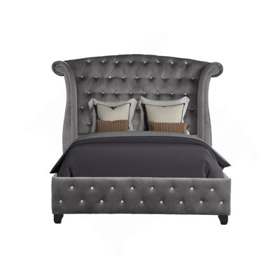 SOPHIA Crystal Tufted Full Bed Made With Wood In Color Gray