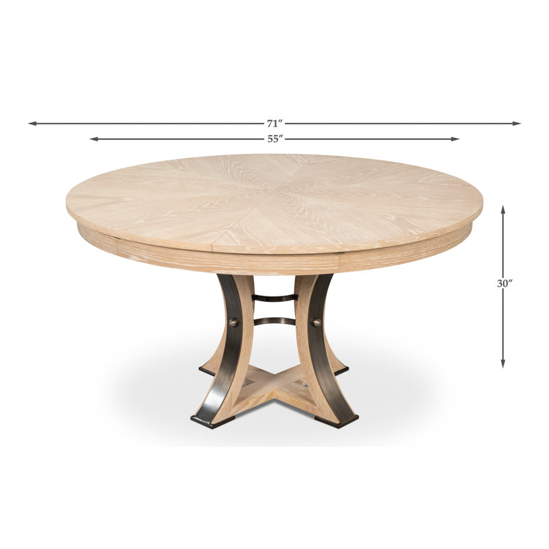 Tower Round Solid Oak Dining Table, Bleached Oak/Hammered