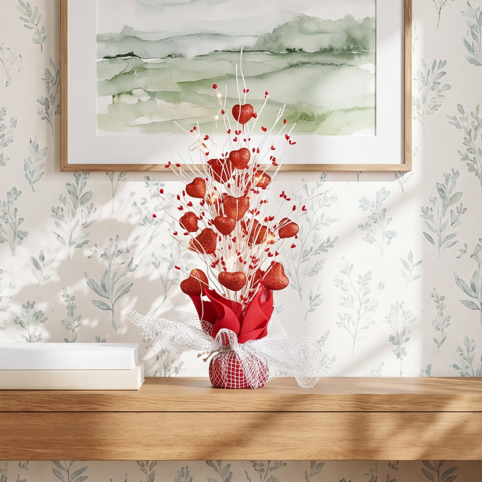 Handmade Lighted Heart Tabletop Tree