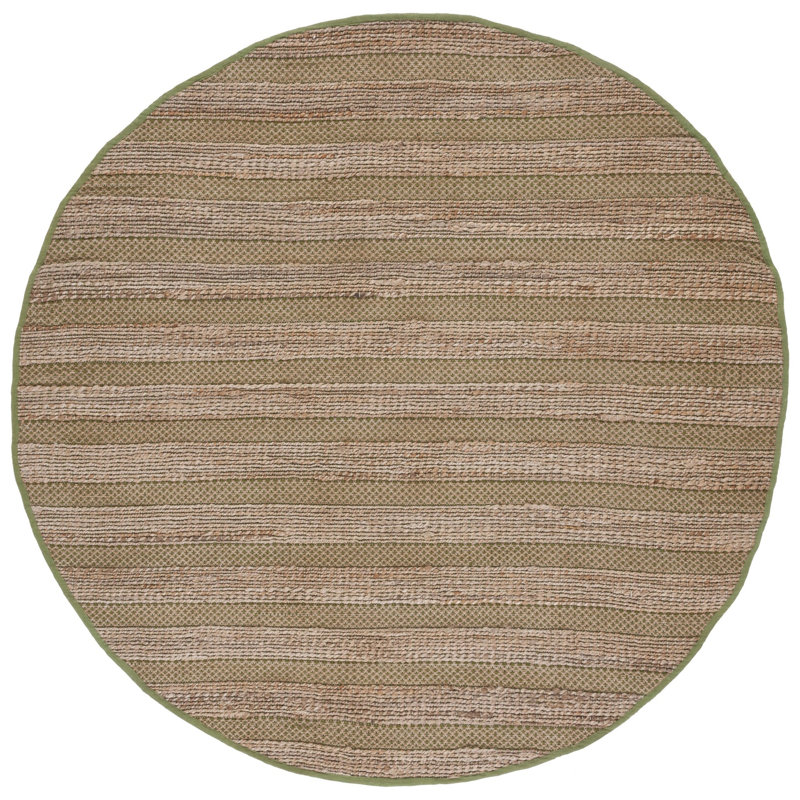 Ifedayo Natural Fiber Flat Weave Jute/Cotton Geometric Rug in Green/Natural, Round 7'