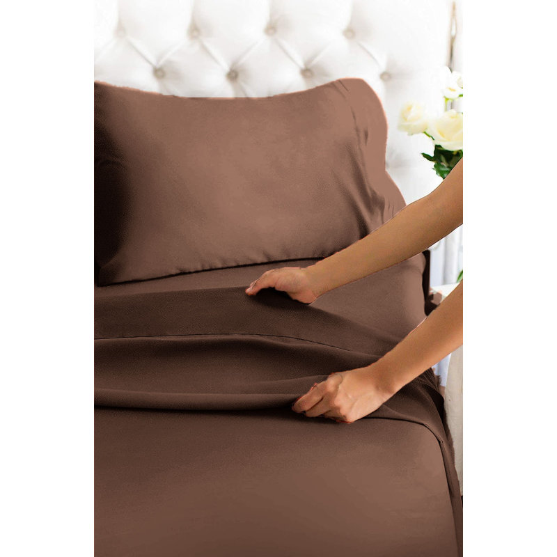  Ensemble de draps en rayonne de bambou 4 pièces Premium Luxury, Ensemble de draps pour taille de lit simple TG ave, Brun