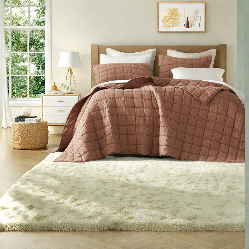 Ensemble de literie 3 pièces de qualité supérieure, 100% lin, courtepointe rouge brique avec taies décoratives pour un confort toute l'année