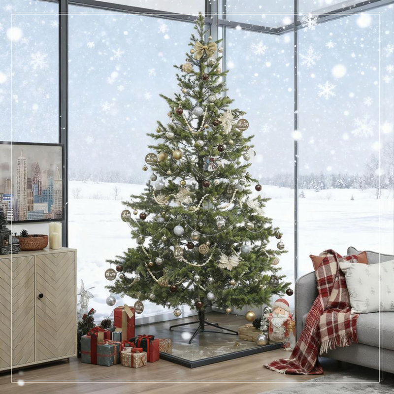 Arbre de Noël artificiel 9 pi avec base en acier et 4306 pointes, H 9 pi, Oui