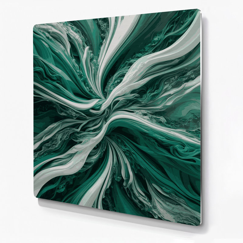 Abstrait paysage 55, art mural en métal vert, H 12 po x l 12 po