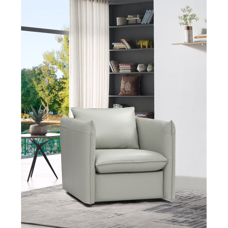 Brittana Upholstered Swivel Club Chair, Gray Genuine Leather