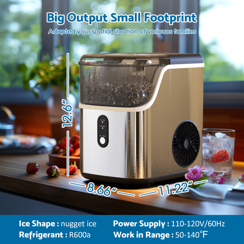 Nugget Countertop Ice Maker, 33Lbs/24H Pebble Ice Machine with Soft Chewable Ice