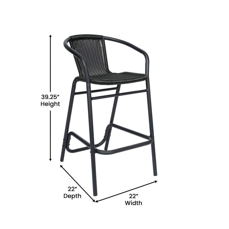 Nannie Commercial Grade Indoor-Outdoor PE Rattan Restaurant Barstools with Aluminum Frames, Black