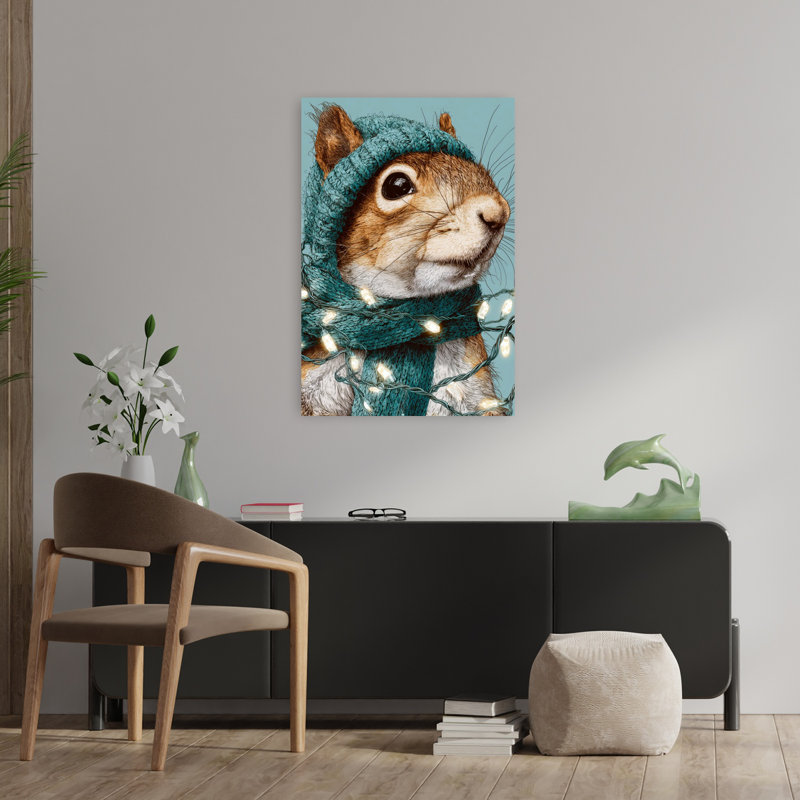 Cozy Winter Squirrel Contemporary Squirrel Forest Wall Art Print 1 Piece Wrapped Canvas Wall Art, 91.44cm H x 60.96cm W