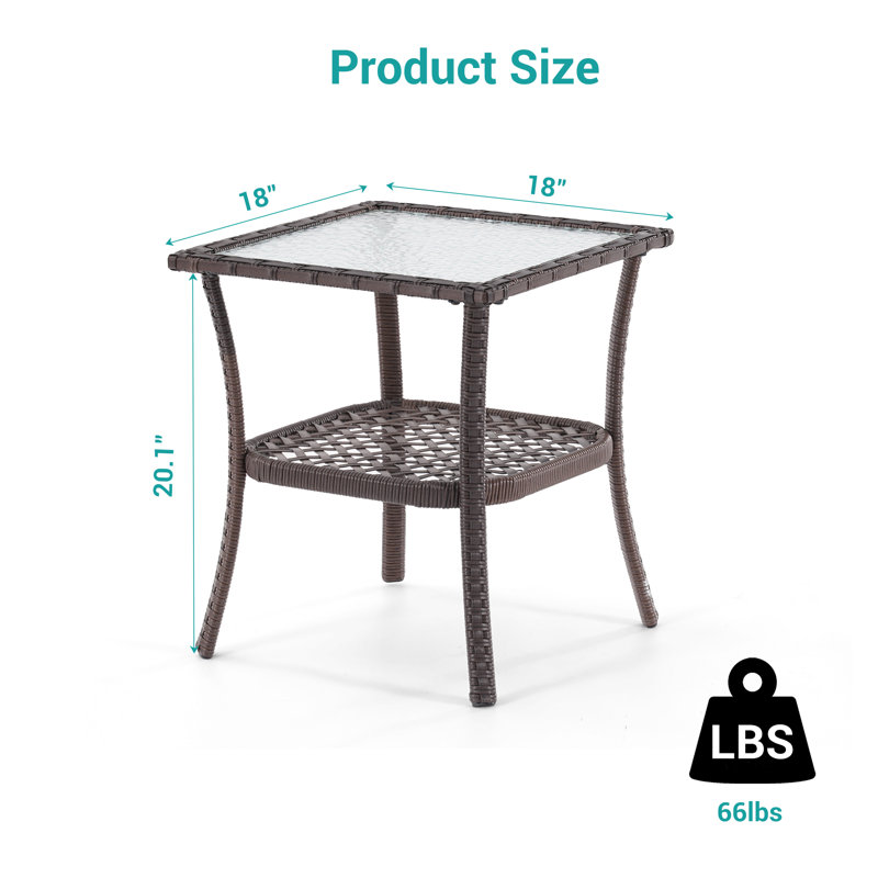 Houa Square Metal Outdoor Side Table , 18'' in. W 18'' in. D, Brown