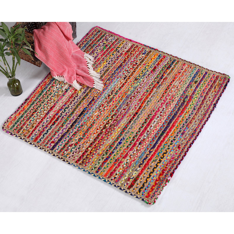 L'Oasis Striped Jute / Sisal Hand Woven Area Rug, Square 180cm