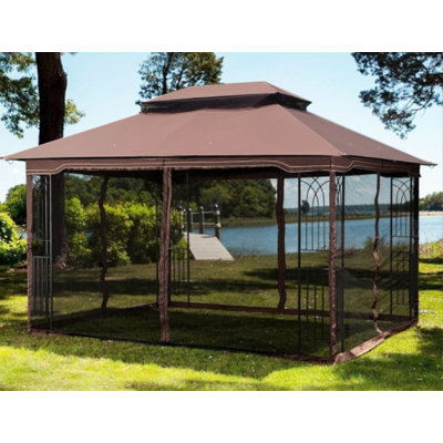 Tente de pavillon pour patio 13 x 13 po avec double toit ventilé et moustiquaire