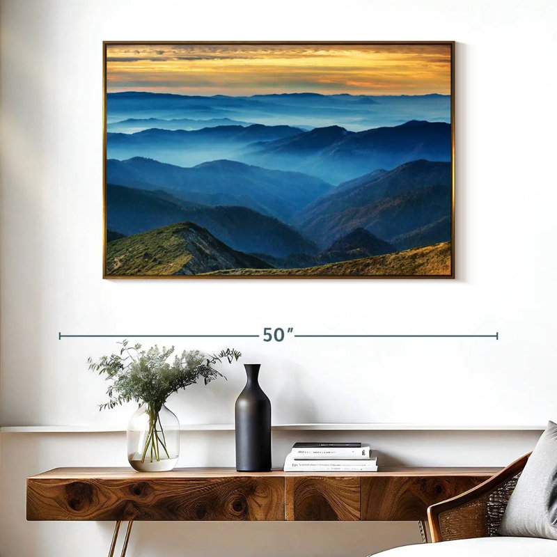 Paysage de montagne apaisant, Cadre flottant doré, 40 po x 27 po