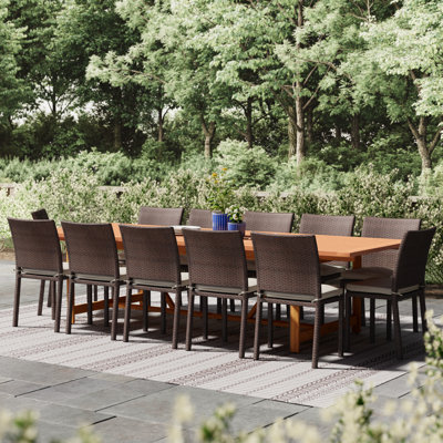 Alyisa 12 - Person Wicker Patio Dining Set with Extendable Rectangular Table , Cushions Included