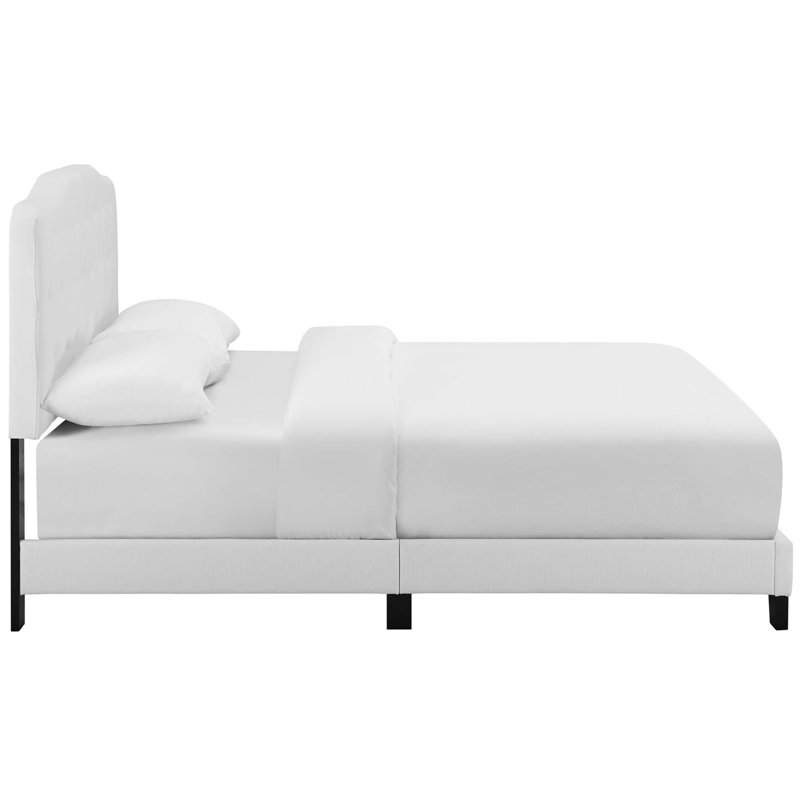 Polegate Upholstered Fabric Twin Bed In White, Twin, White