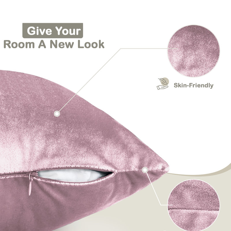 Crushed Velvet Cushion Cover Set (Set of 4), Pink Rose