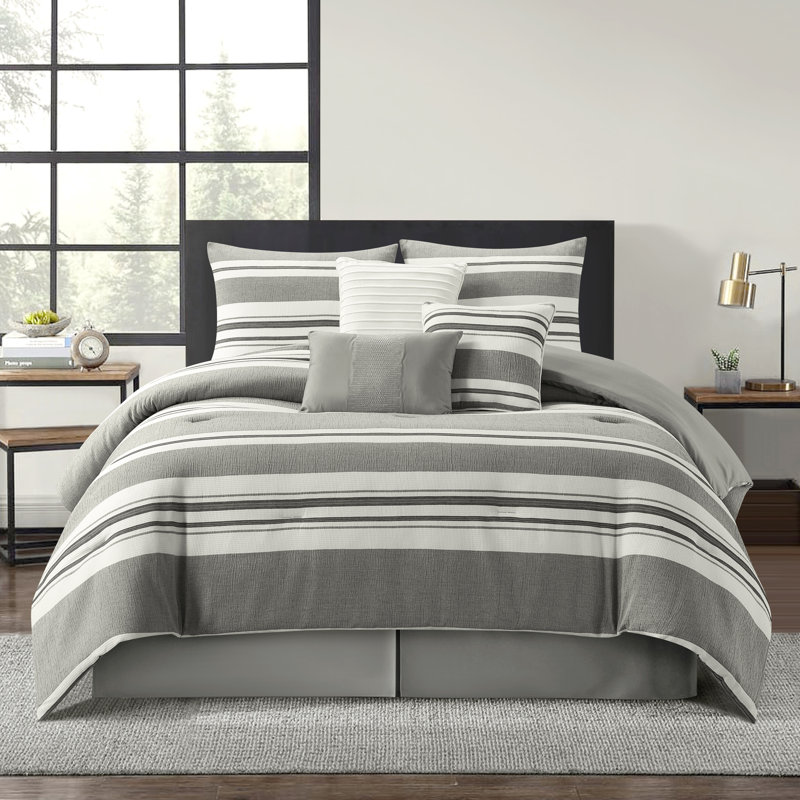 Neveah 7 Piece Striped Comforter Set, King Comforter + 6 Additional Pieces Included