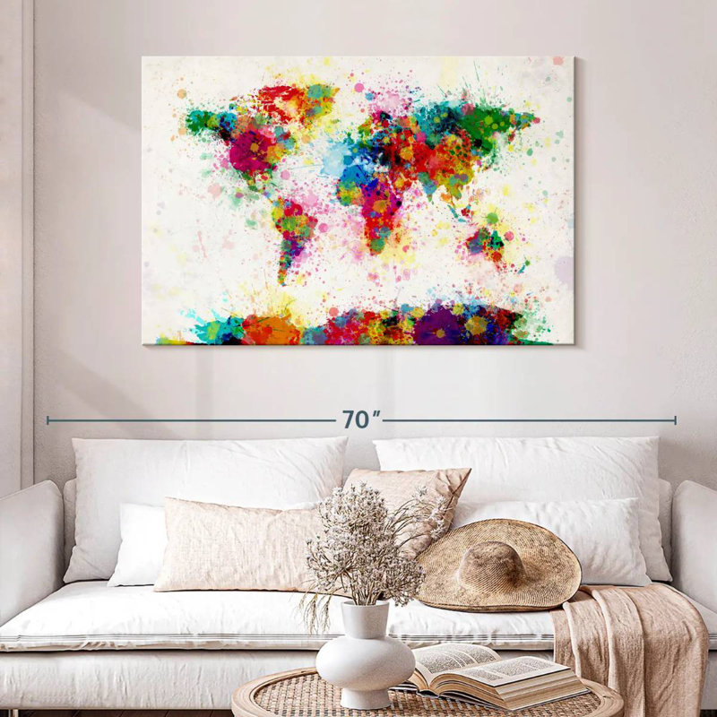 Aliaz World Map Paint Splashes III, 32" H x 48" W