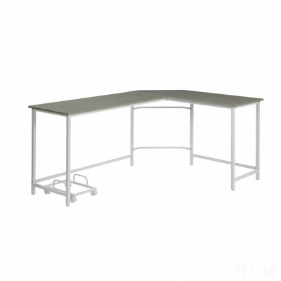 Gray & White L-Shaped Rectangular Computer Desk