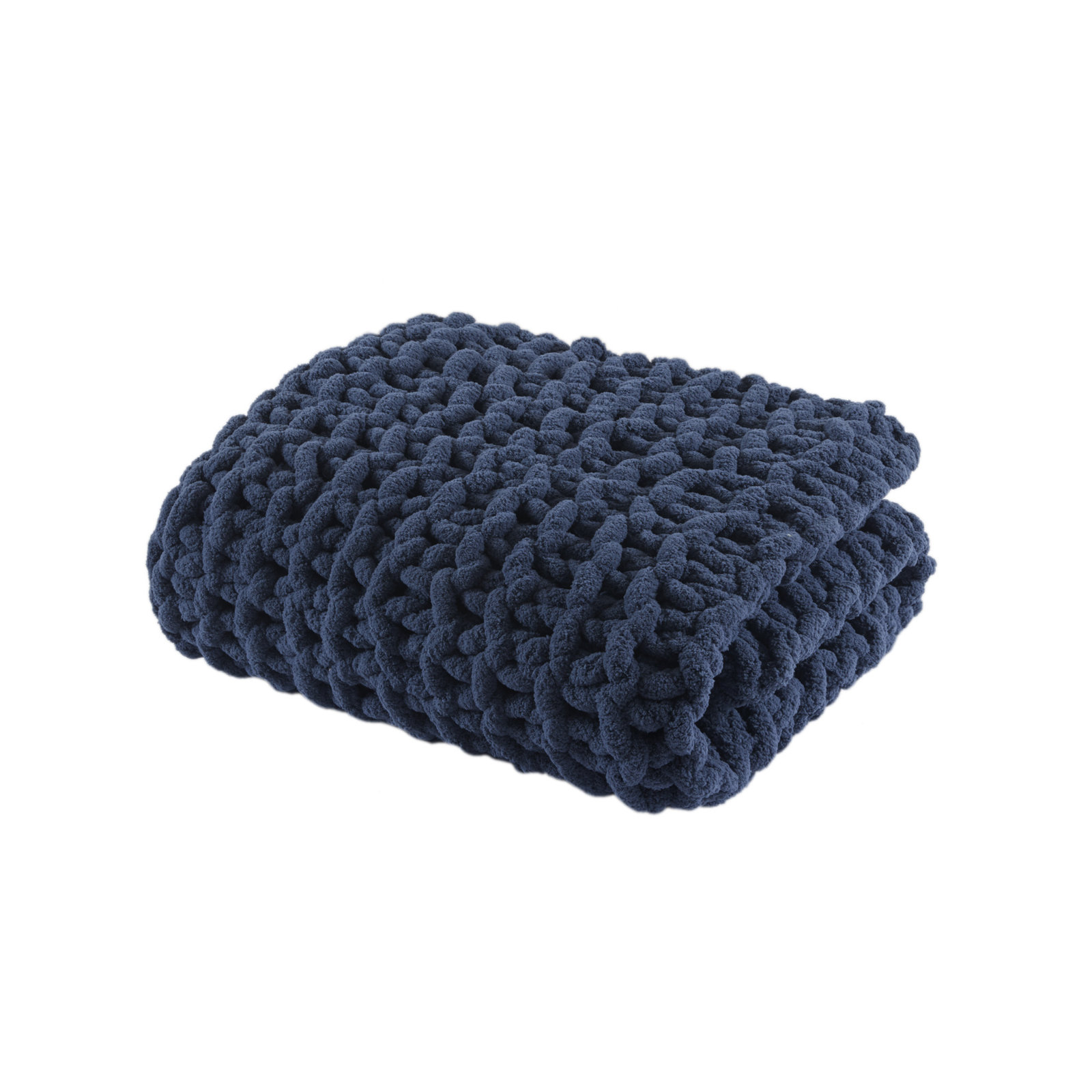Chenille Chunky Knit Throw Blanket, Navy Blue