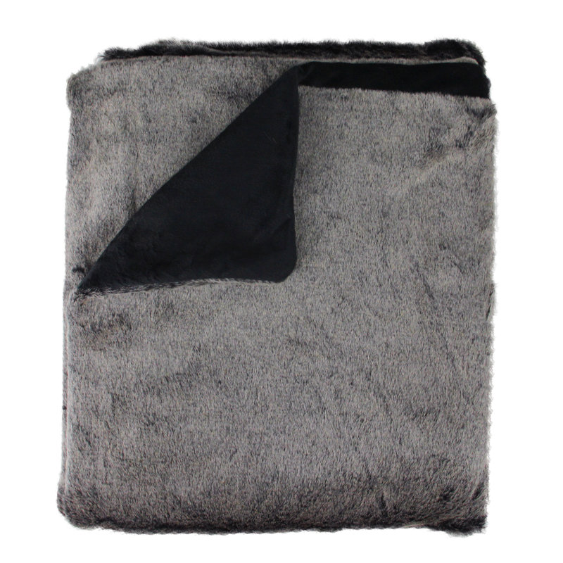 Charcoal Gray Luxurious Faux Fur 50" x 60" Throw Blanket