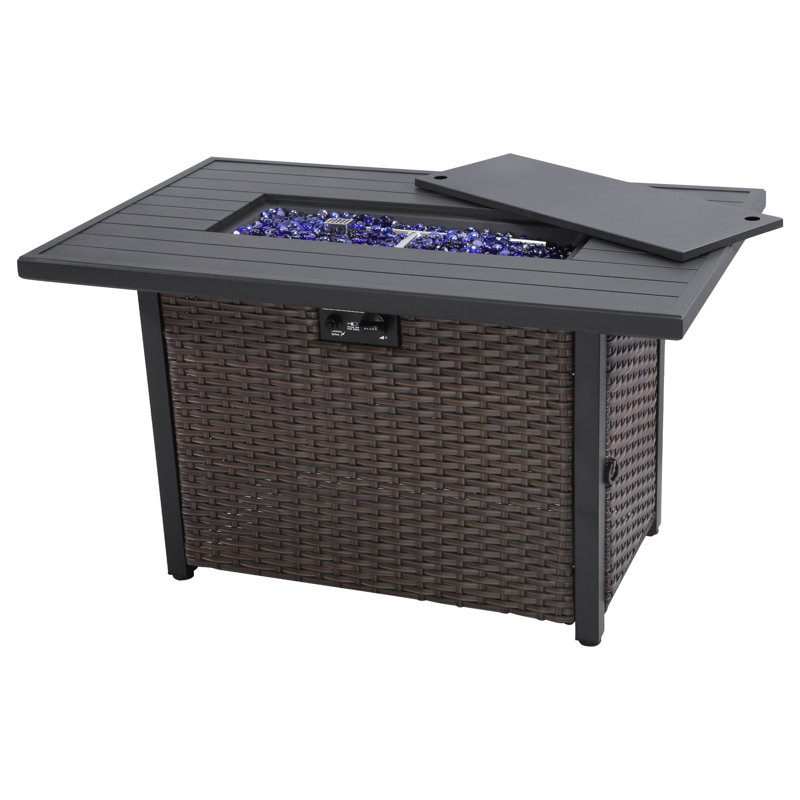 43 in Outdoor Wicker Gas Fire Pit Table With 50,000 BTU, Propane Fire Pit Table with CSA Certified For Patio & Backyard