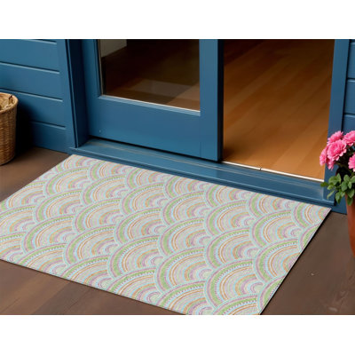 3' X 5' Pearl Geometric Washable Indoor Outdoor Area Rug