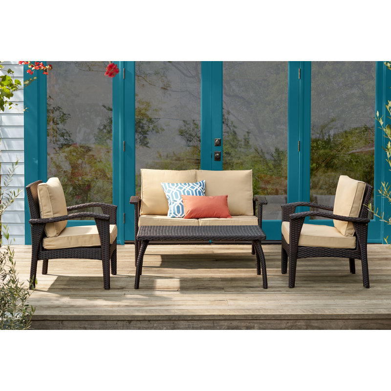 4 - Person Patio Conversation Set with Cushions, Brown