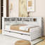 Lit de jour simple en bois avec couchette simple, tablettes de rangement et chargement USB-1444710451