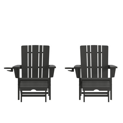 Avayla Commercial All-Weather Adirondack Chair with Pullout Ottoman & Cupholder by Rosecliff Heights