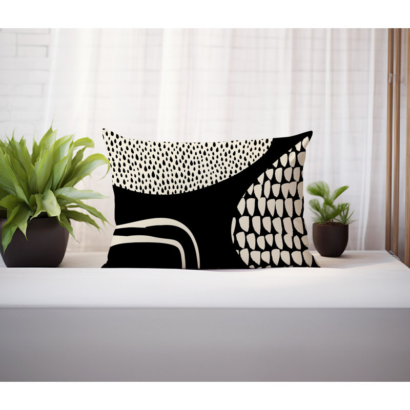 Coussin lombaire réversible intérieur / extérieur Vikka, H 18 po x l 25 po, Noir/Blanc cassé