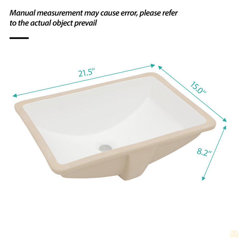 Lavabo de salle de bain rectangulaire encastré en céramique avec trop-plein 21,5 "X 15"