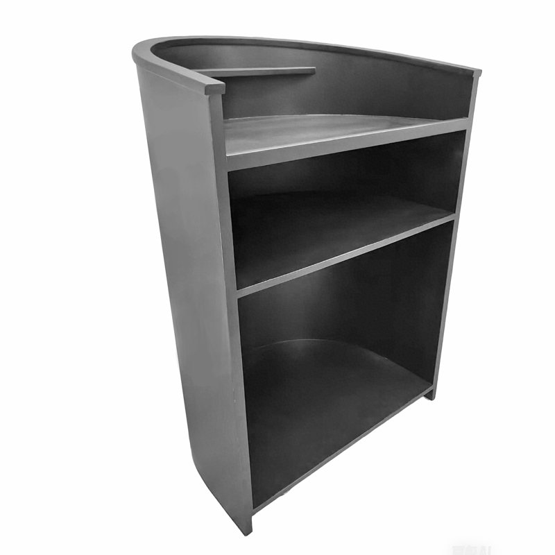 Large Black MDF Curved Mobile Podium with Shelving