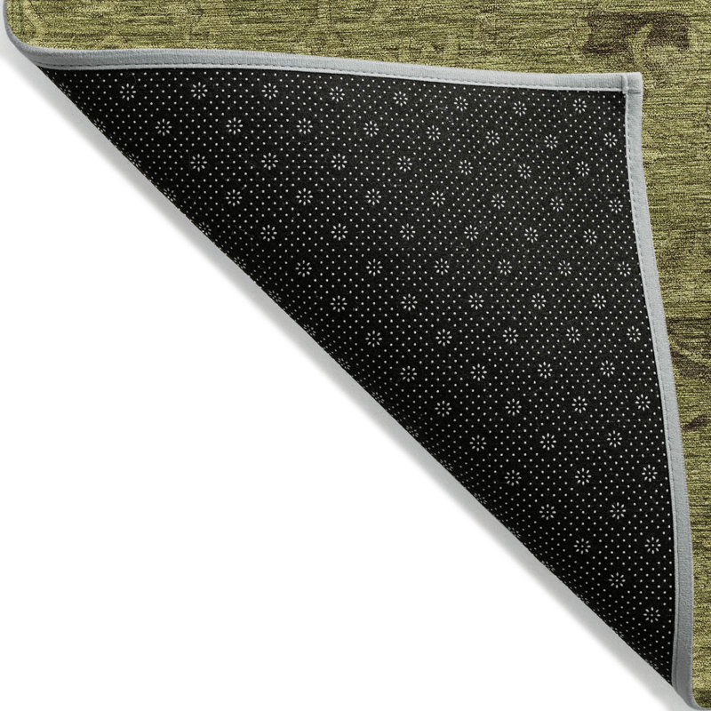 Tapis extérieur lavable floral vert olive et brun 10 pi x 14 pi