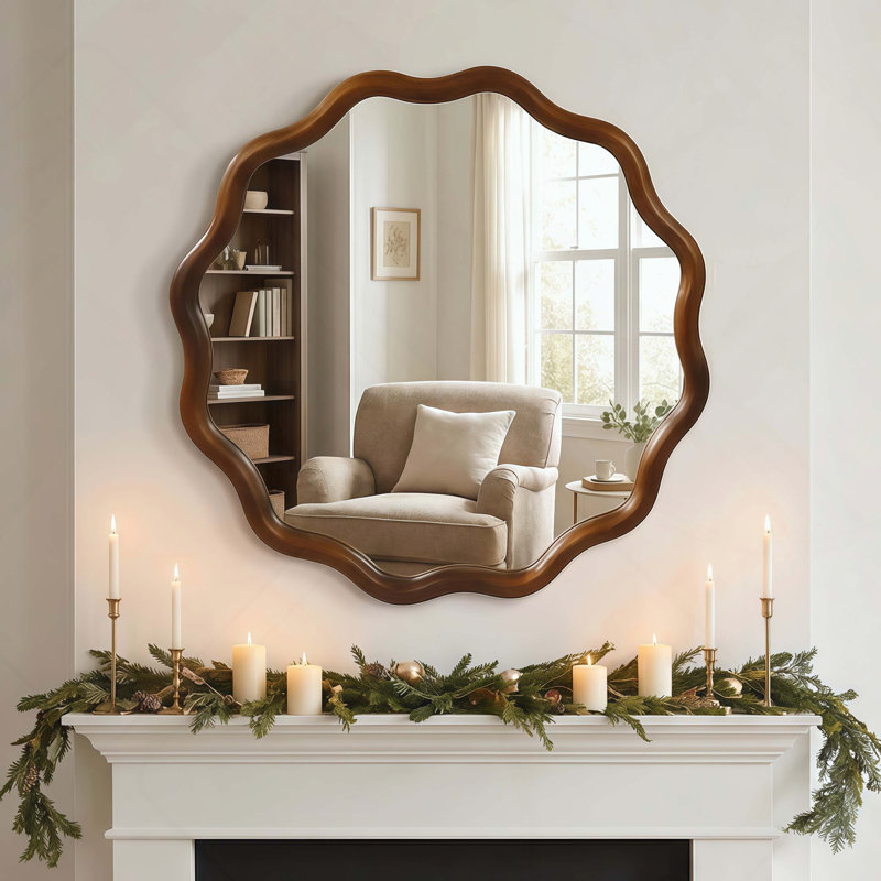 Miroir décoratif Wavy, 30 po x 20 po, Noir / noyer foncé