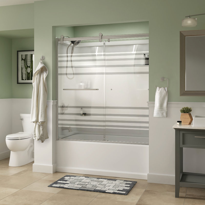 Porte de baignoire coulissante double demi-cadre l 58,05 po x H 60,35 po, Nickel