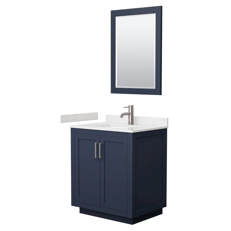 Miranda 30" Freestanding Single Bathroom Vanity with Cultured Marble Top with 24" Mirror, Dark Blue, Brushed Nickel
