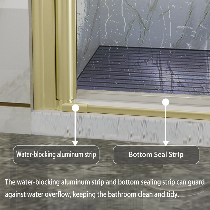 Brushed Gold Frameless Bi-Fold Shower Door with Clear Tempered Glass