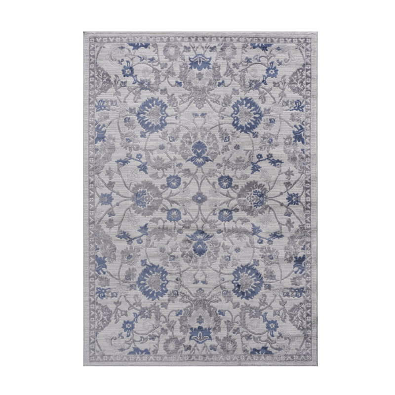8X10 Blue Silver Oriental Area Rug, Rectangle 7'9" x 10'