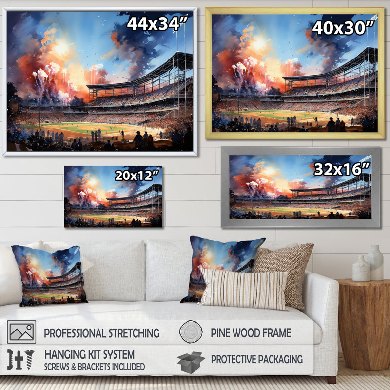 «Sport Stadium In Spotlight III», reproduction sur toile, Cadre doré simple, H 12 po x l 20 po x P 1 po
