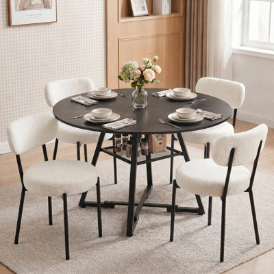 Amous Industrial 47" Round Dining Table With Upholstered Dining Chairs,  Kitchen Table Set